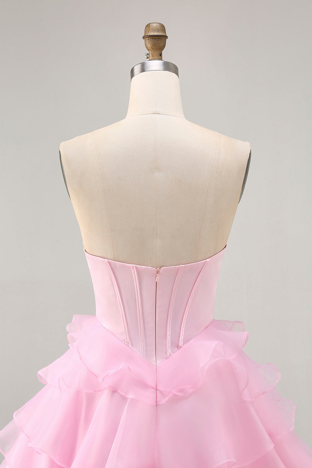 Sparkly Pink Ruffled Short Corset Homecoming Dress with Beading