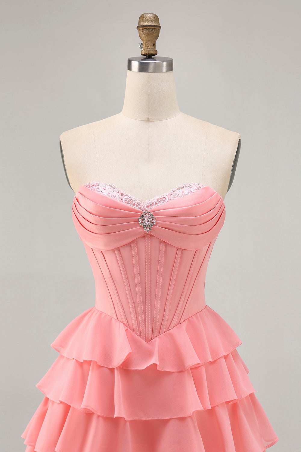 Sparkly Blush Sweetheart Short Corset Homecoming Dress with Ruffles