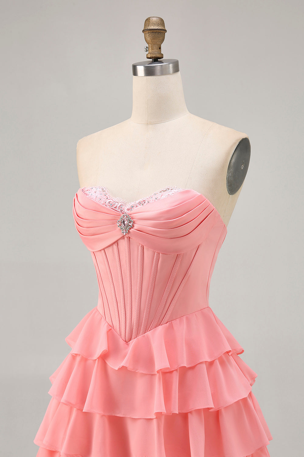 Sparkly Blush Sweetheart Short Corset Homecoming Dress with Ruffles