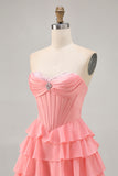 Sparkly Blush Sweetheart Short Corset Homecoming Dress with Ruffles