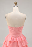Sparkly Blush Sweetheart Short Corset Homecoming Dress with Ruffles