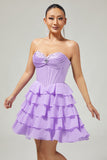 Sparkly Blush Sweetheart Short Corset Homecoming Dress with Ruffles