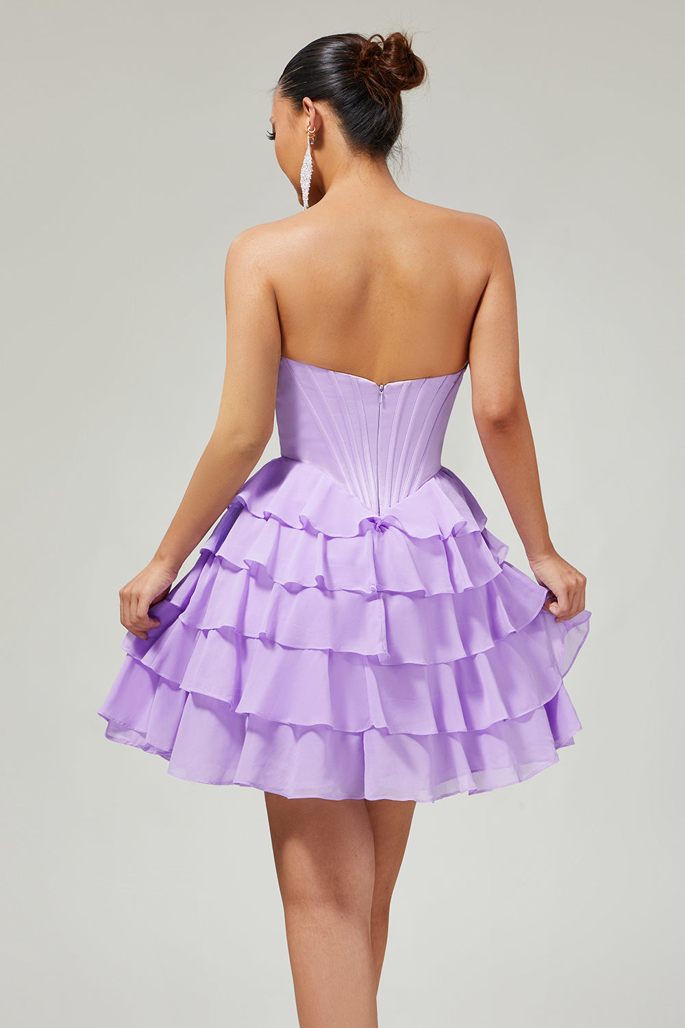 Sparkly Blush Sweetheart Short Corset Homecoming Dress with Ruffles