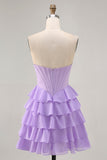 Sparkly Blush Sweetheart Short Corset Homecoming Dress with Ruffles