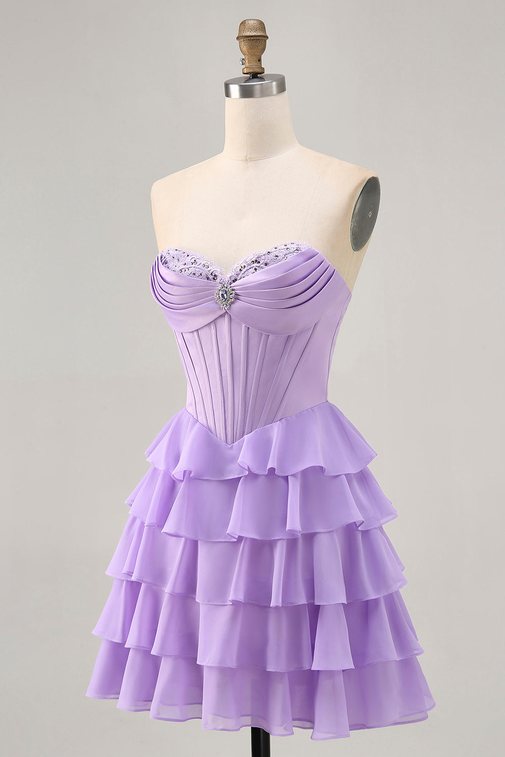Sparkly Blush Sweetheart Short Corset Homecoming Dress with Ruffles