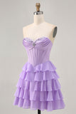 Sparkly Blush Sweetheart Short Corset Homecoming Dress with Ruffles