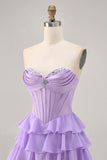 Sparkly Blush Sweetheart Short Corset Homecoming Dress with Ruffles