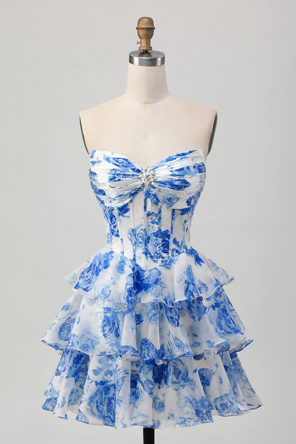 Sparkly Fuchsia Floral Corset A Line Tiered Short Homecoming Dress