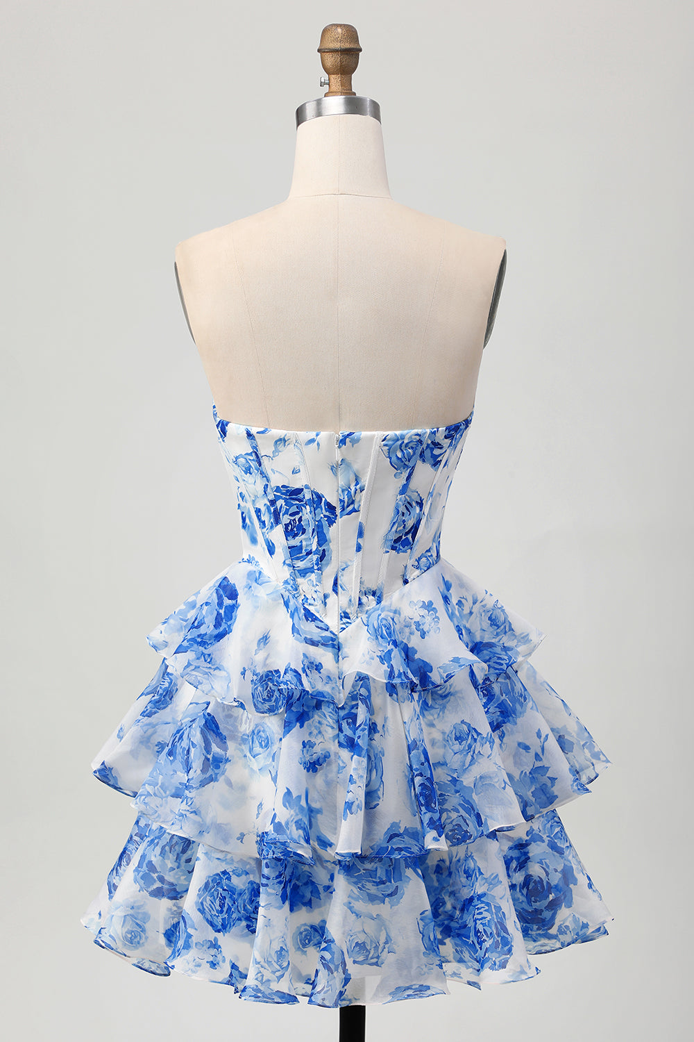 Sparkly Fuchsia Floral Corset A Line Tiered Short Homecoming Dress