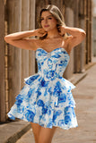 Sparkly Fuchsia Floral Corset A Line Tiered Short Homecoming Dress