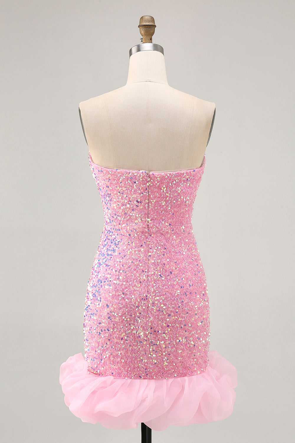 Sparkly Pink Sequins Detachable Puff Sleeves Tight Short Homecoming Dress