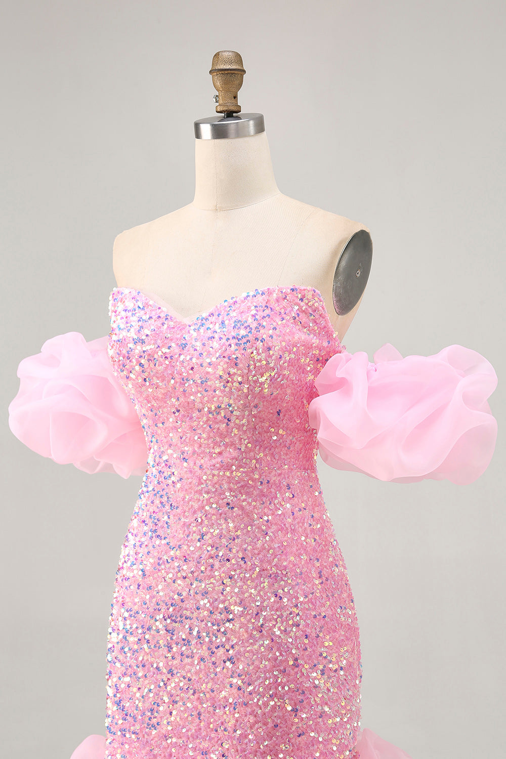 Sparkly Pink Sequins Detachable Puff Sleeves Tight Short Homecoming Dress Sparkly Pink Sequins Detachable Puff Sleeves Tight Short Homecoming Dress