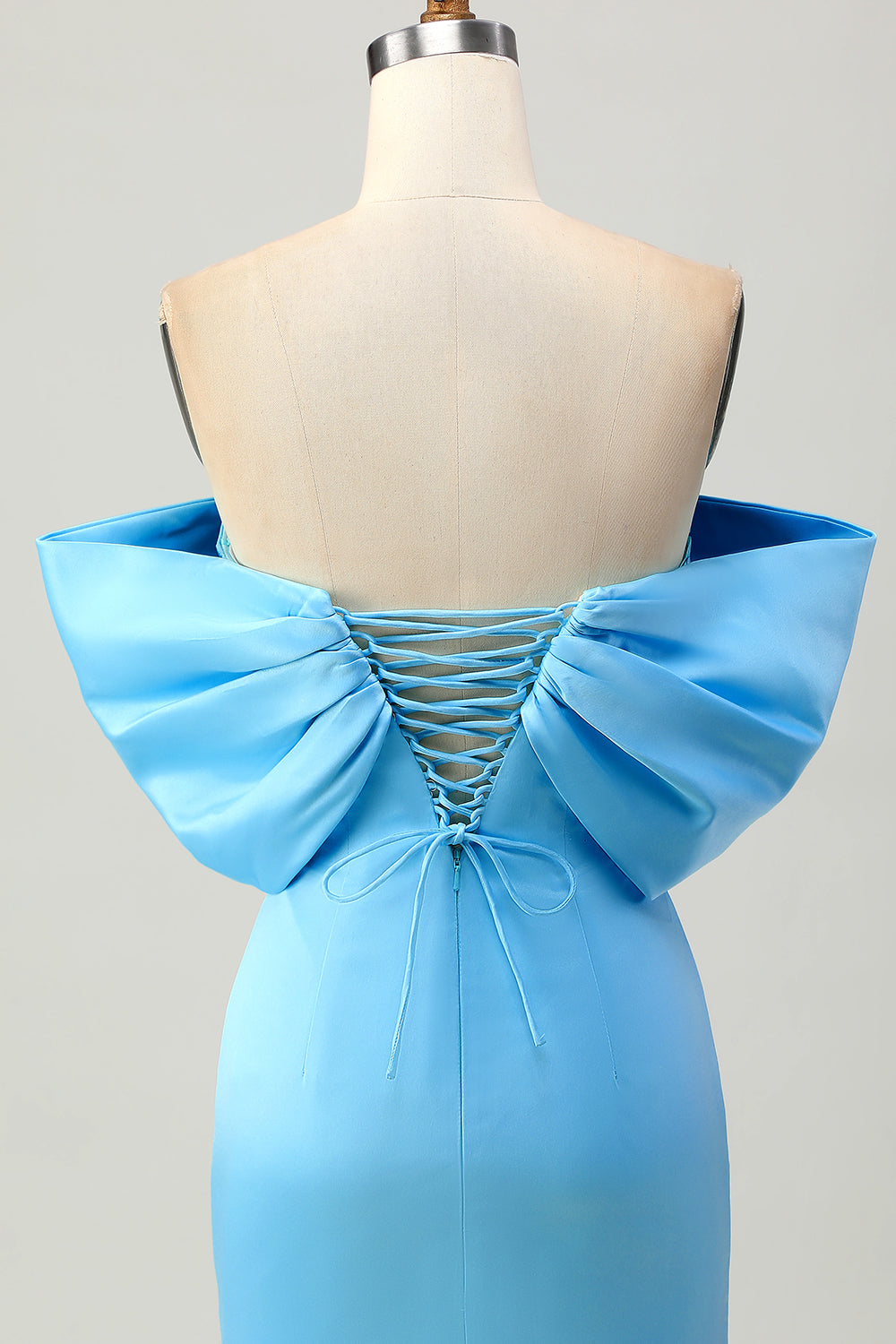 Sparkly Blue Tight Satin Off the Shoulder Short Homecoming Dress with Bow