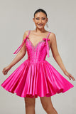 Sparkly Fuchsia Short Corset Homecoming Dress with Rhinestones
