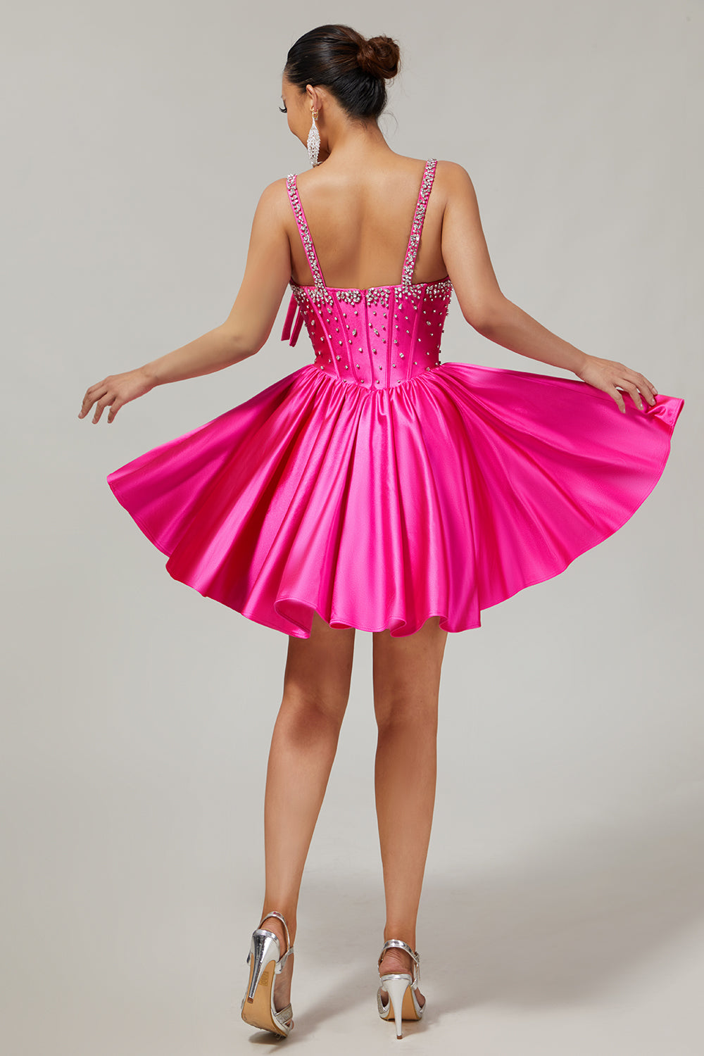 Sparkly Fuchsia Short Corset Homecoming Dress with Rhinestones