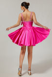 Sparkly Fuchsia Short Corset Homecoming Dress with Rhinestones
