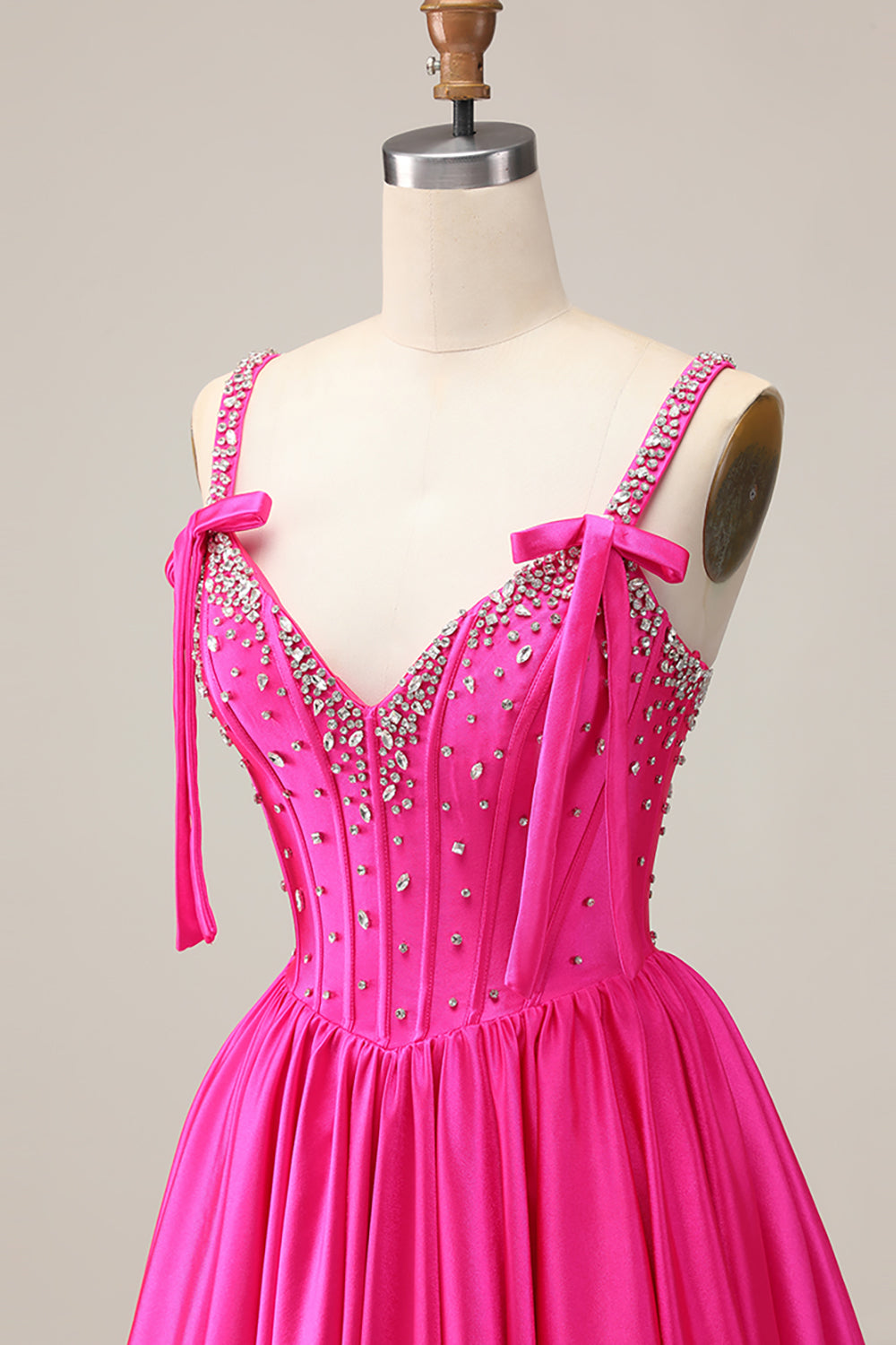 Sparkly Fuchsia Short Corset Homecoming Dress with Rhinestones