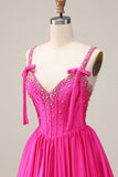 Sparkly Fuchsia Short Corset Homecoming Dress with Rhinestones