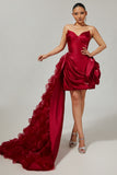Burgundy Satin Tight Short Homecoming Dress with 3D Flower