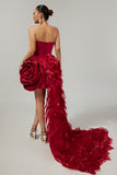 Burgundy Satin Tight Short Homecoming Dress with 3D Flower