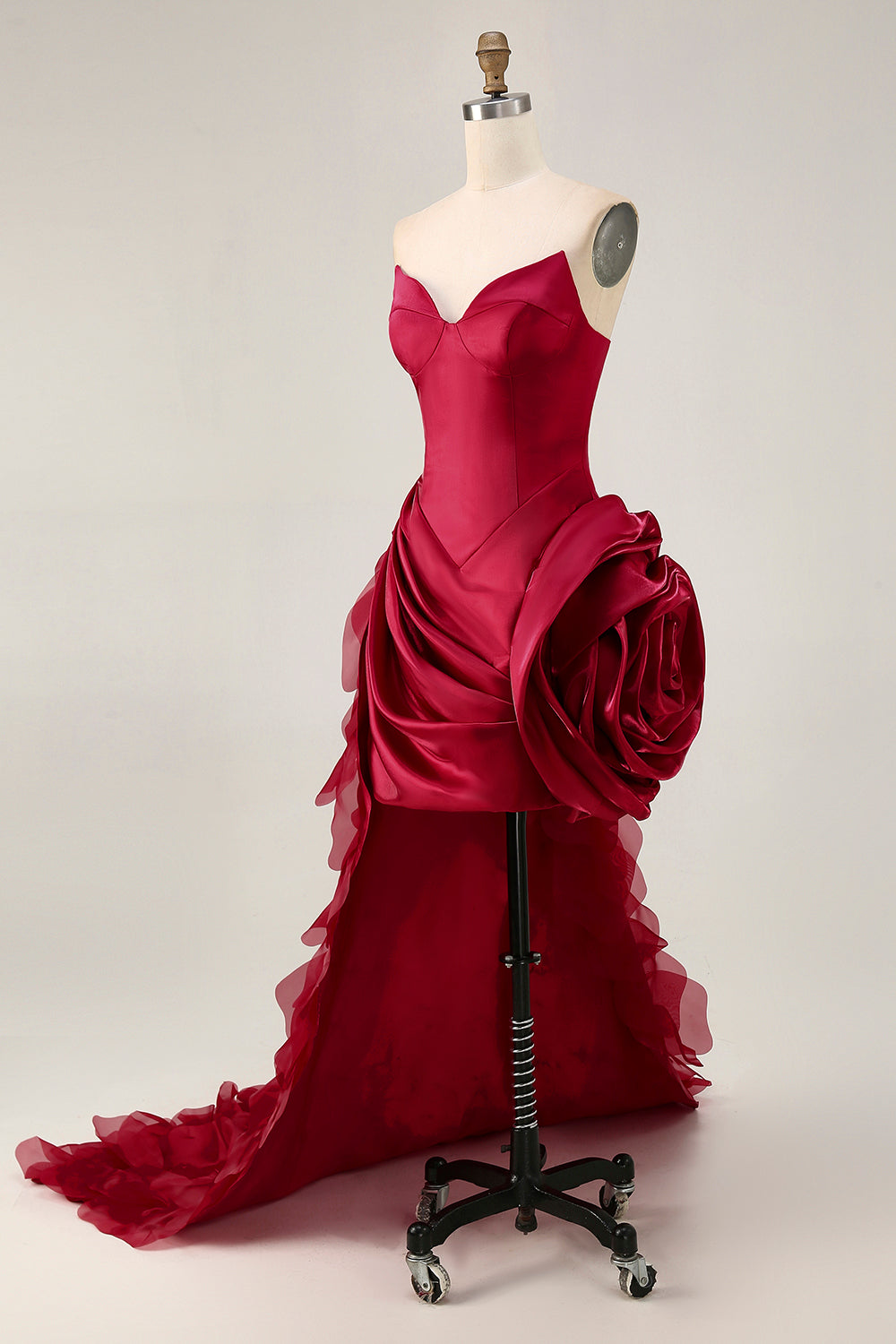 Burgundy Satin Tight Short Homecoming Dress with 3D Flower