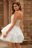 White Strapless Tiered Short Corset Homecoming Dress with Ruffles