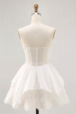 White Strapless Tiered Short Corset Homecoming Dress with Ruffles