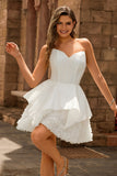 White Corset Strapless Tiered Short Homecoming Dress with Ruffles