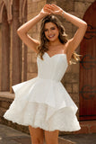 White Corset Strapless Tiered Short Homecoming Dress with Ruffles