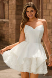 White Corset Strapless Tiered Short Homecoming Dress with Ruffles