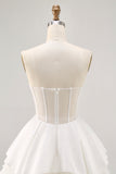 White Strapless Tiered Short Corset Homecoming Dress with Ruffles