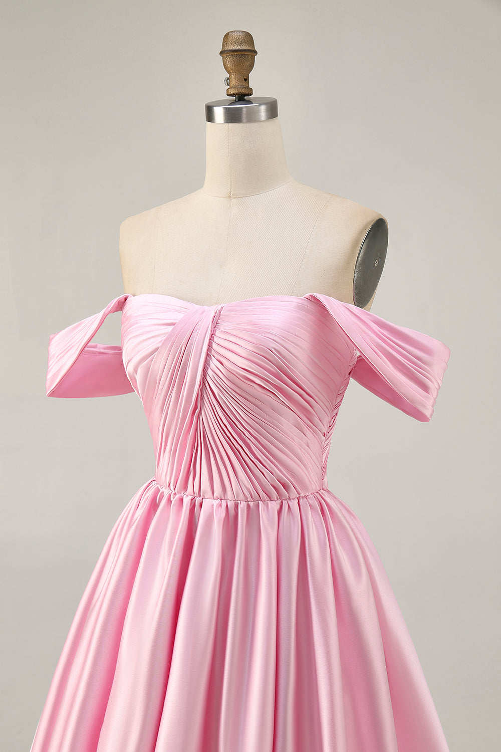 Pink Off the Shoulder Satin A Line Short Homecoming Dress