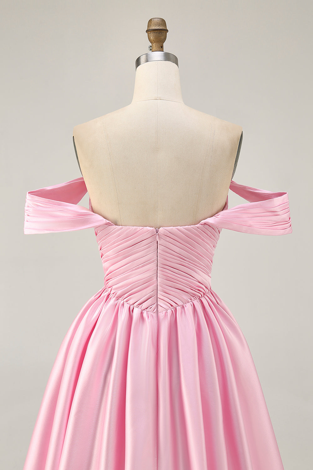 Pink Off the Shoulder Satin A Line Short Homecoming Dress