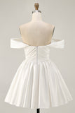 Pink Off the Shoulder Satin A Line Short Homecoming Dress