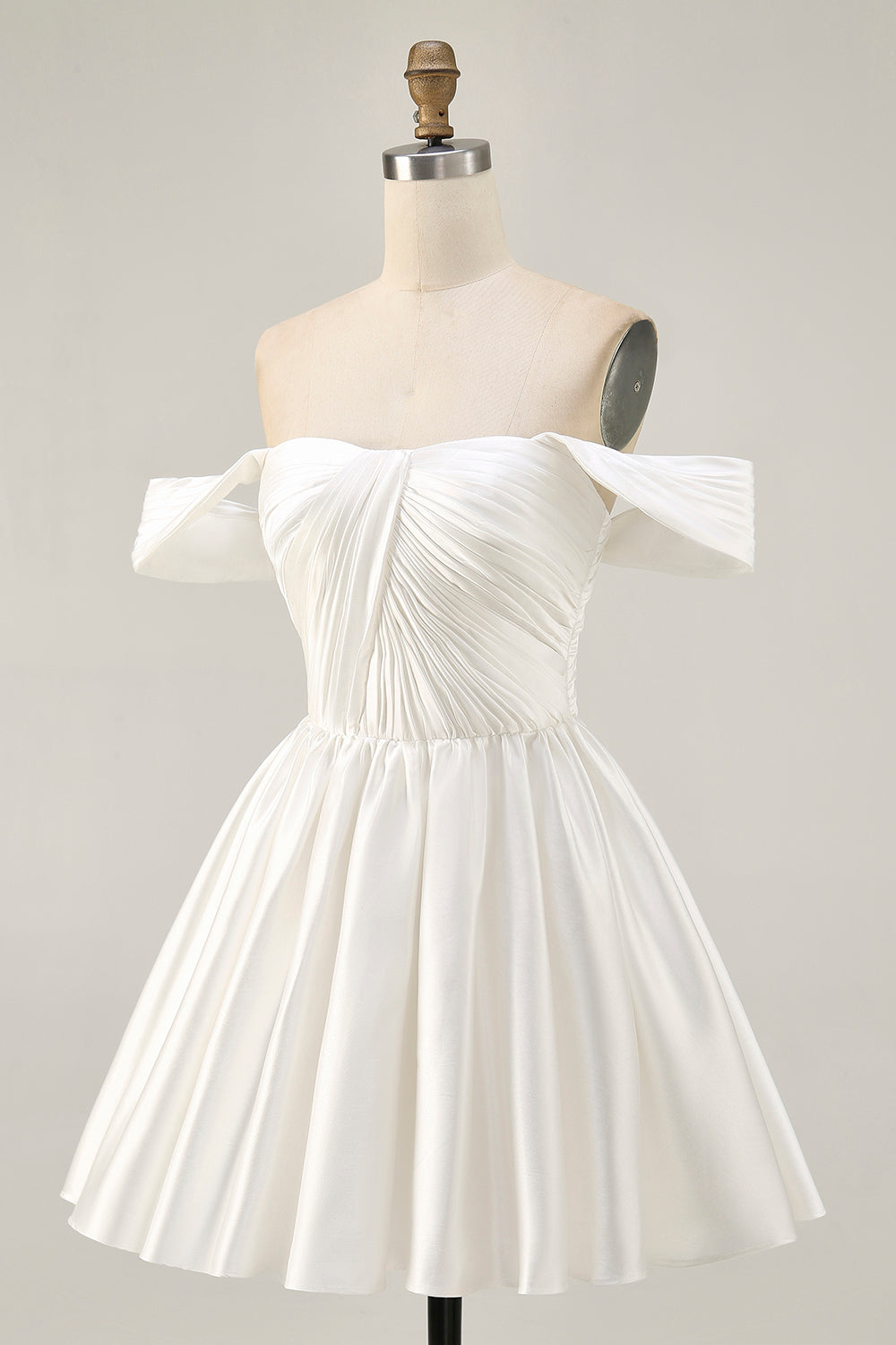 Pink Off the Shoulder Satin A Line Short Homecoming Dress