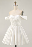 Pink Off the Shoulder Satin A Line Short Homecoming Dress