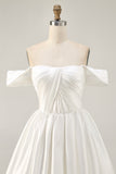 Pink Off the Shoulder Satin A Line Short Homecoming Dress