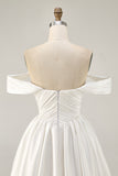 Pink Off the Shoulder Satin A Line Short Homecoming Dress