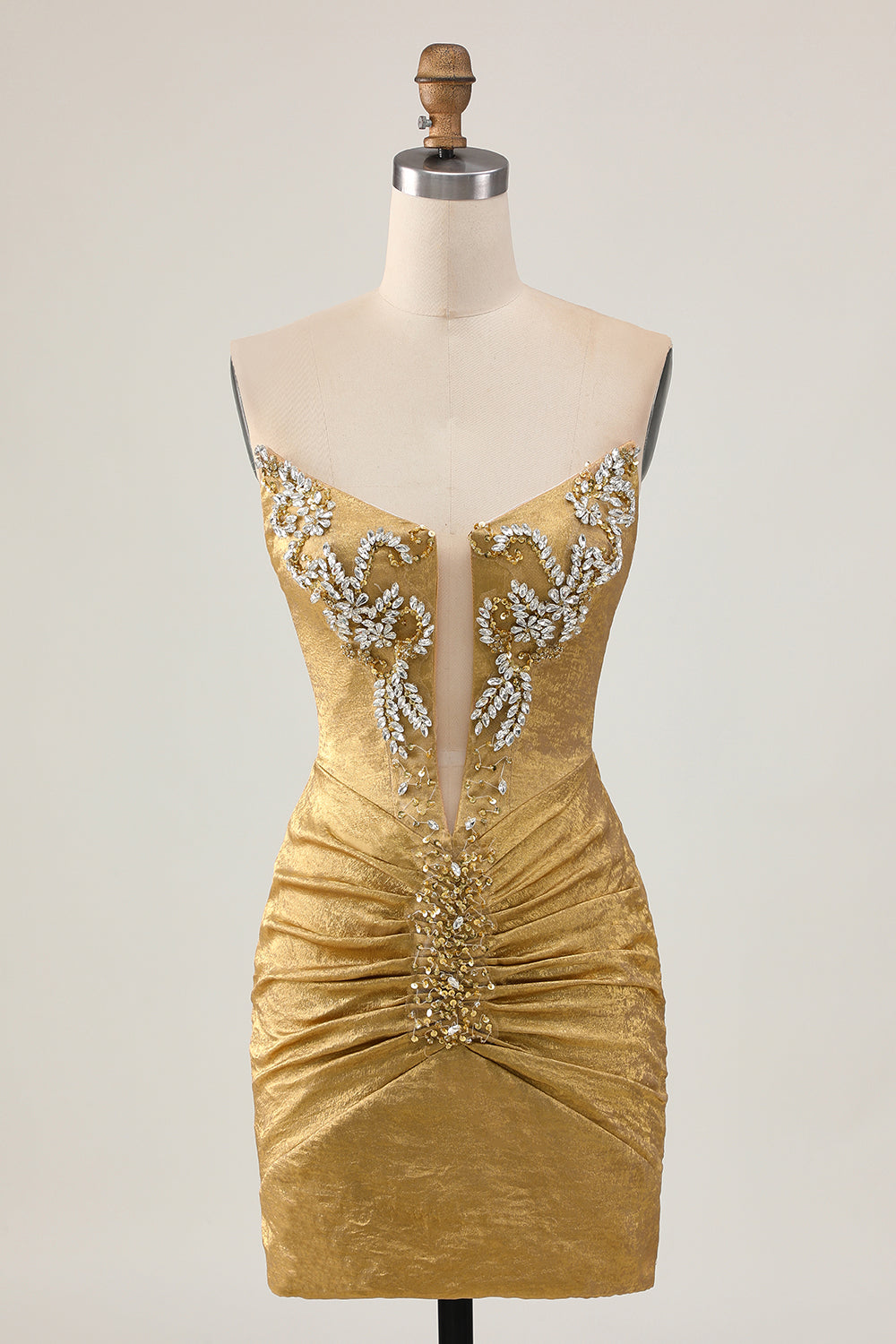 Zapakasa Women Sparkly Golden Metallic Short Homecoming Dress Strapless ...