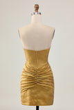 Sparkly Golden Strapless Short Tight Homecoming Dress with Beading
