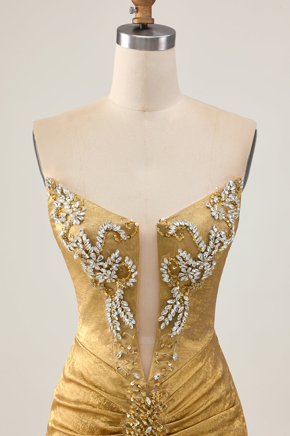 Sparkly Golden Strapless Short Tight Homecoming Dress with Beading
