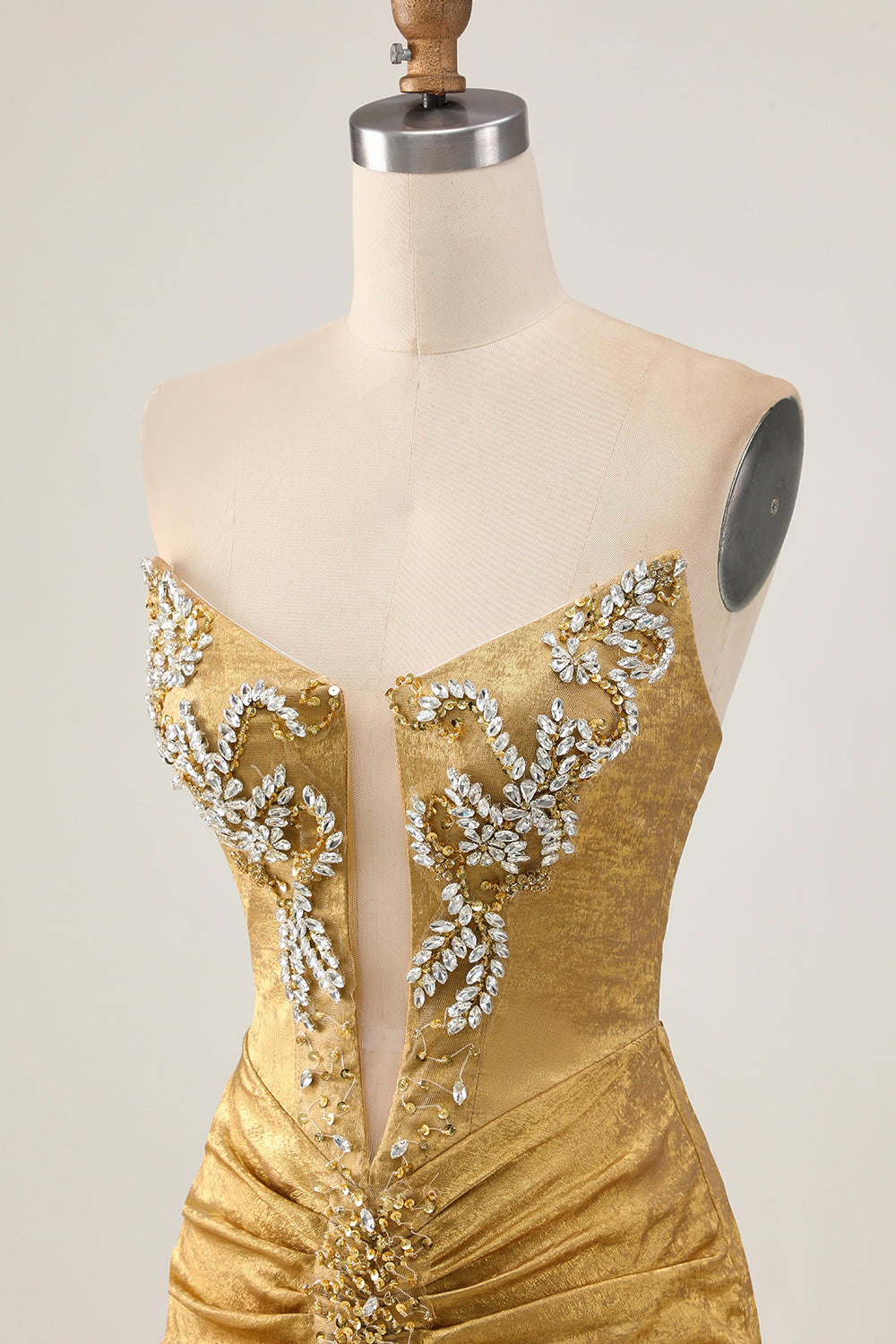 Sparkly Golden Strapless Short Tight Homecoming Dress with Beading