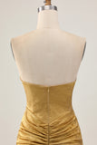 Sparkly Golden Strapless Short Tight Homecoming Dress with Beading