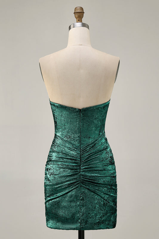 Sparkly Grey Green Tight Strapless Short Homecoming Dress with Beading