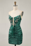 Sparkly Golden Strapless Short Tight Homecoming Dress with Beading