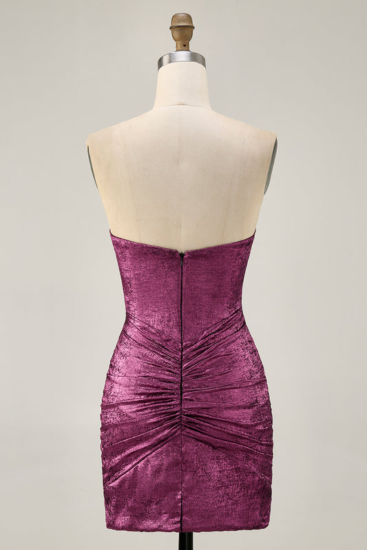 Sparkly Wine Tight Strapless Metallic Short Homecoming Dress with Beading