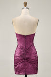 Sparkly Golden Strapless Short Tight Homecoming Dress with Beading