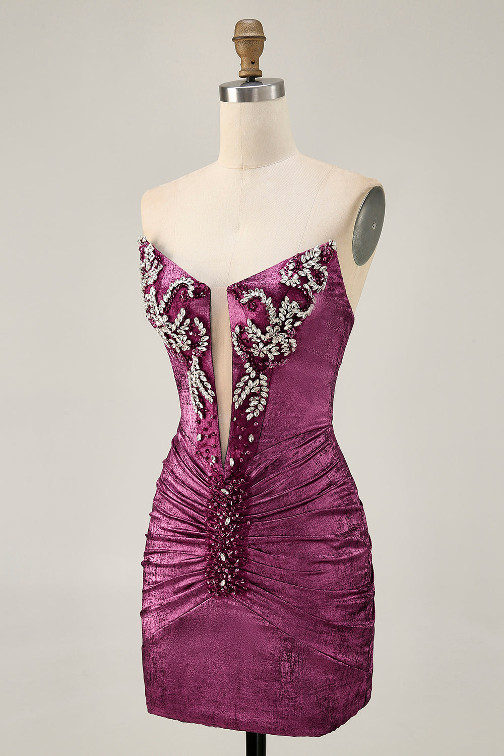 Sparkly Golden Strapless Short Tight Homecoming Dress with Beading