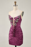 Sparkly Golden Strapless Short Tight Homecoming Dress with Beading