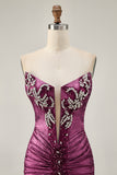 Sparkly Golden Strapless Short Tight Homecoming Dress with Beading